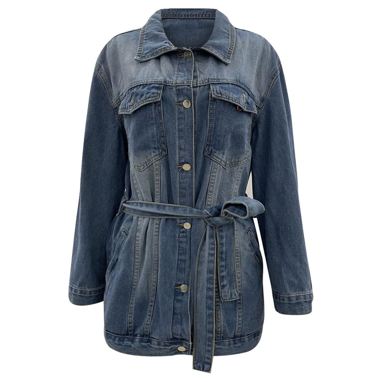Chaqueta Vaquera Mujer Oversize, Chaquetas De Mezclilla Classic Trucker Regular Fit Ligera Informal con Bolsillo De Manga Larga Chaqueta Entretiempo Mujer Chaqueta Otoño Mujer para Primavera Otoño