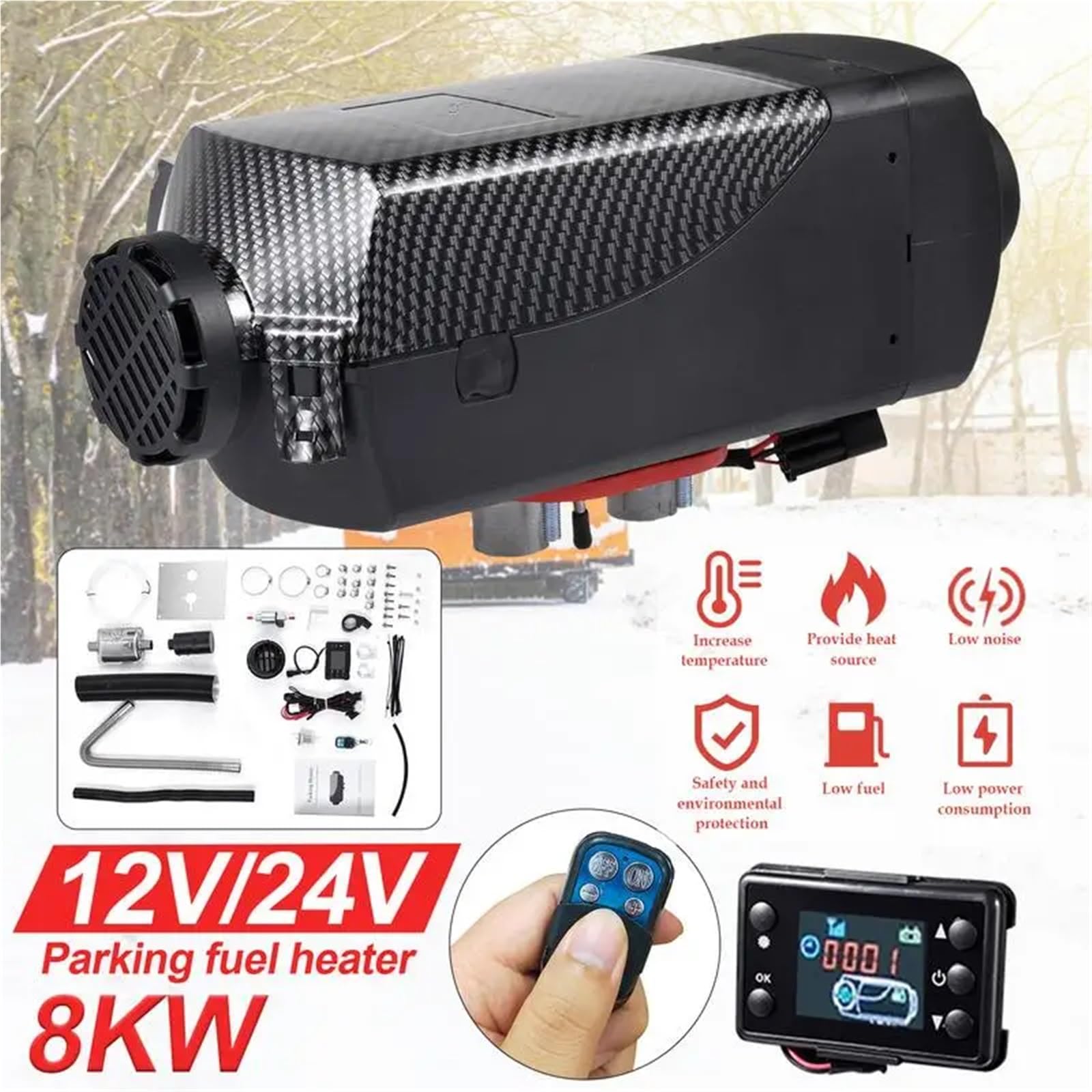 Nagrzewnica postojowa Ogrzewacz Postojowy 12V/24V Diesel 8KW, Cichy, Do Samochodów Ciężarowych, Przyczep, Łodzi, Kamperów, Pasujący Do Websato Eberspacher samochodowy(8KW 12V)