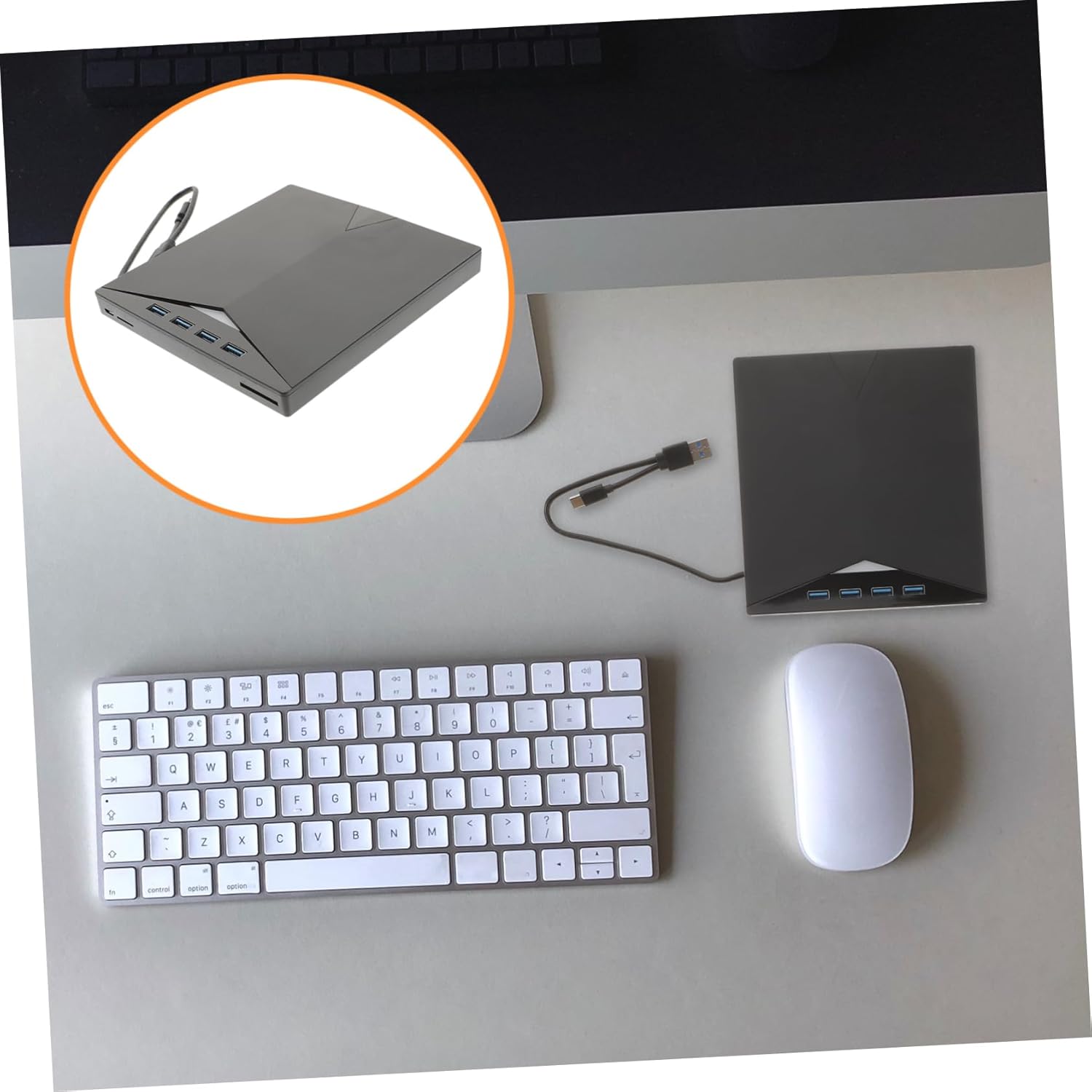 Gatuida Ultra Thin USB External DVD ROM Drive with Silent Mechanism Multi Function CD Burner and Memory Card Reader Plug and Play Optical Disk Writer for Laptop and Desktop Compatible with