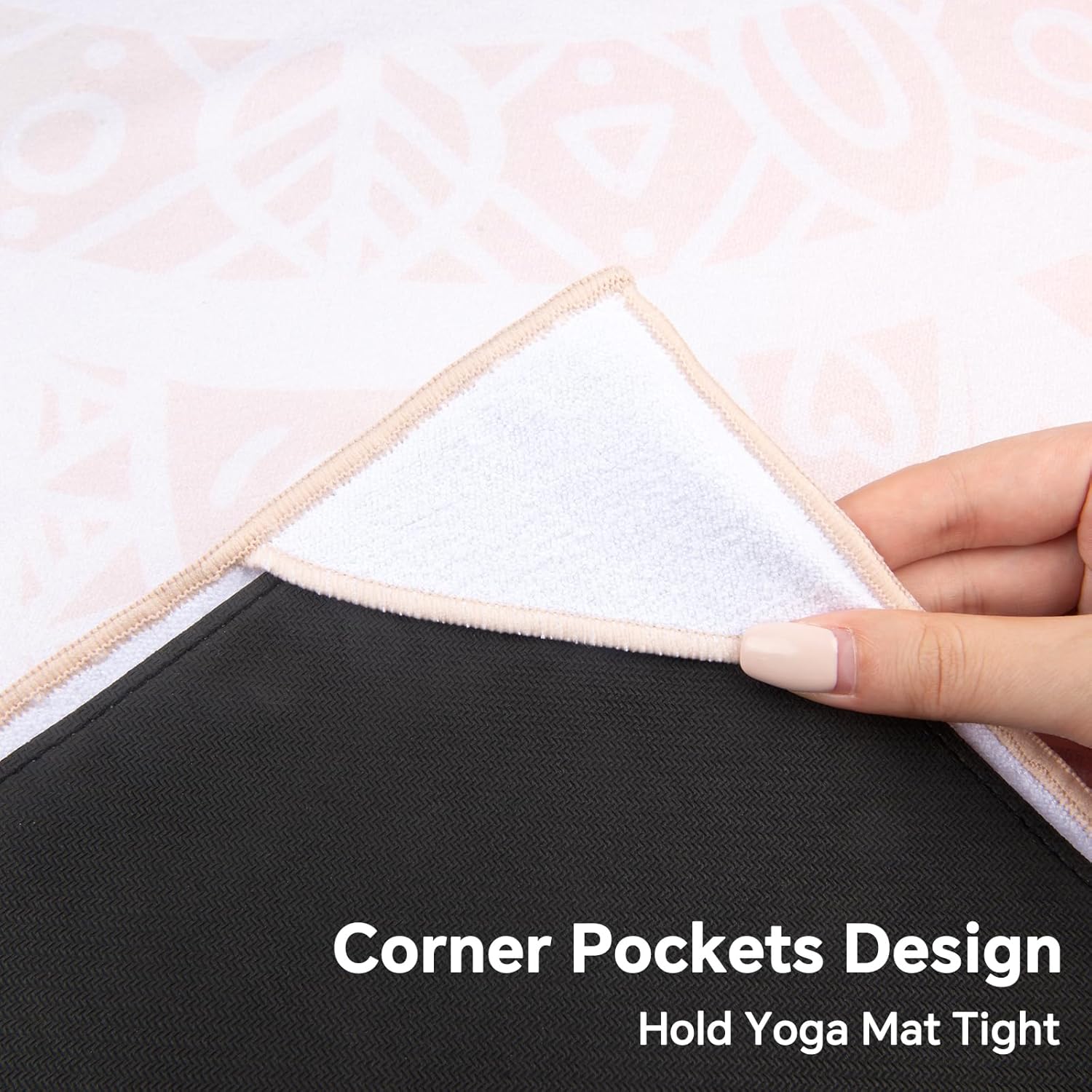 Colorful Star Yoga Towel with Corner Pockets, Non Slip Grip Dots Sweat Absorbent Hot Yoga Mat Towels, Soft Yoga Blankets with Travel Bag, Mat Cover for Workout, Gym, Fitness - 70"x26", Pink Mandala - Image 4