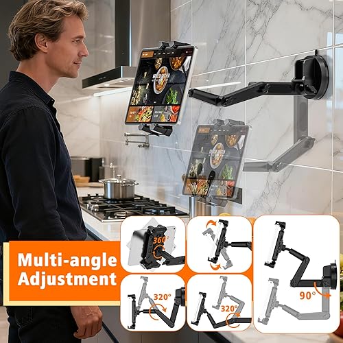 Miniatura 6 de Soporte para tableta para camión, soporte para tableta de automóvil, soporte para iPad, súper ventosa, soporte de 3 brazos ajustable de 360 grados