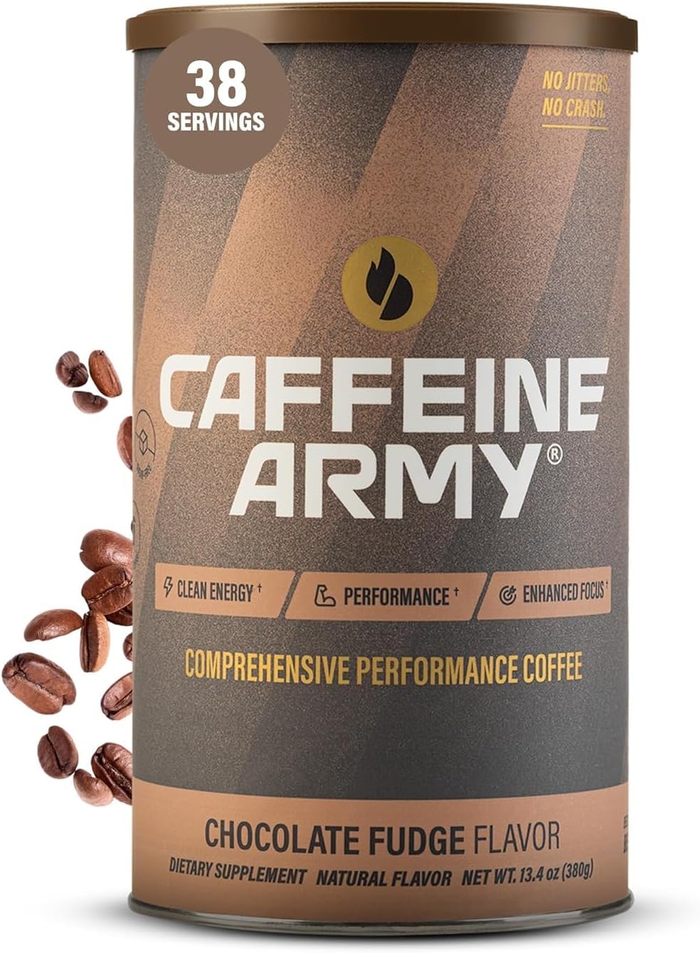 Caffeine Army® – Chocolate Fudge, 13.4 oz 38 Servings - Comprehensive Performance Coffee: Clean Energy, No Jitters or Crash, Enhanced Focus & Peak Performance - 15 Science-Backed Ingredients - Natural