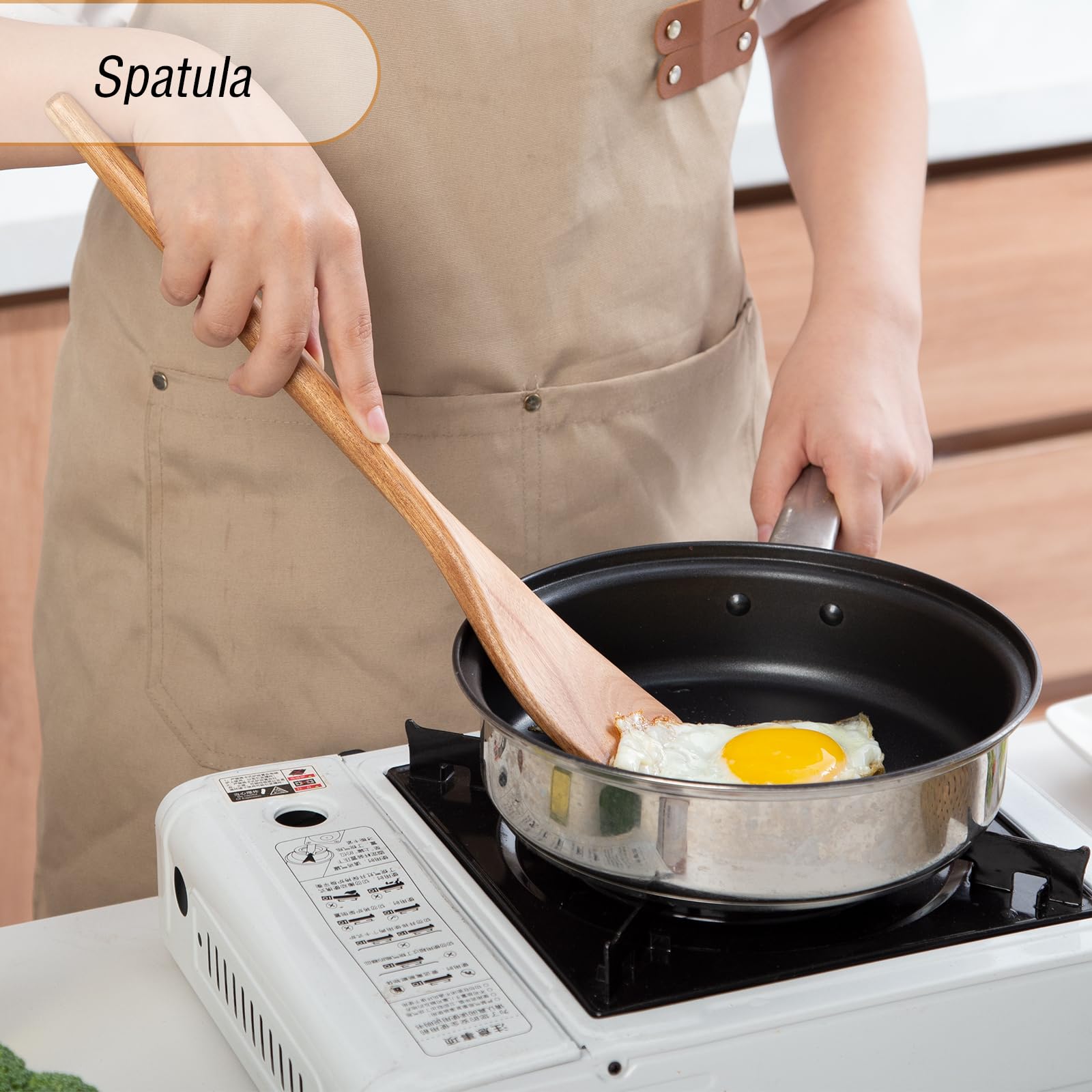 GinSent Cucharas de madera para cocinar, cucharas de madera de agarre cómodo de 14 pulgadas, utensilios de cocina de madera para agitar, raspar, voltear y servir, utensilios de cocina antiadherentes