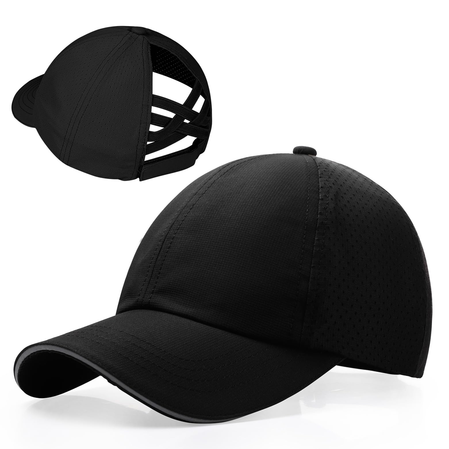 New Updated Girls Criss Cross Ponytail Hat Reflective Baseball Cap Waterproof Quick Dry Summer Sports Hats for Kids Age 7-12