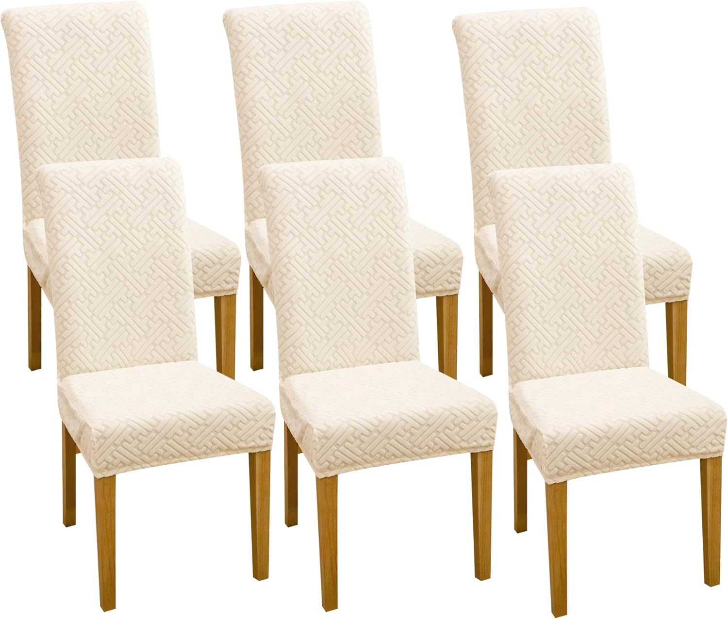 FORCHEER Dining Room Chair Covers Set of 6 Beige Jacquard Stretch Parsons Chair Slip Covers Washable Removable