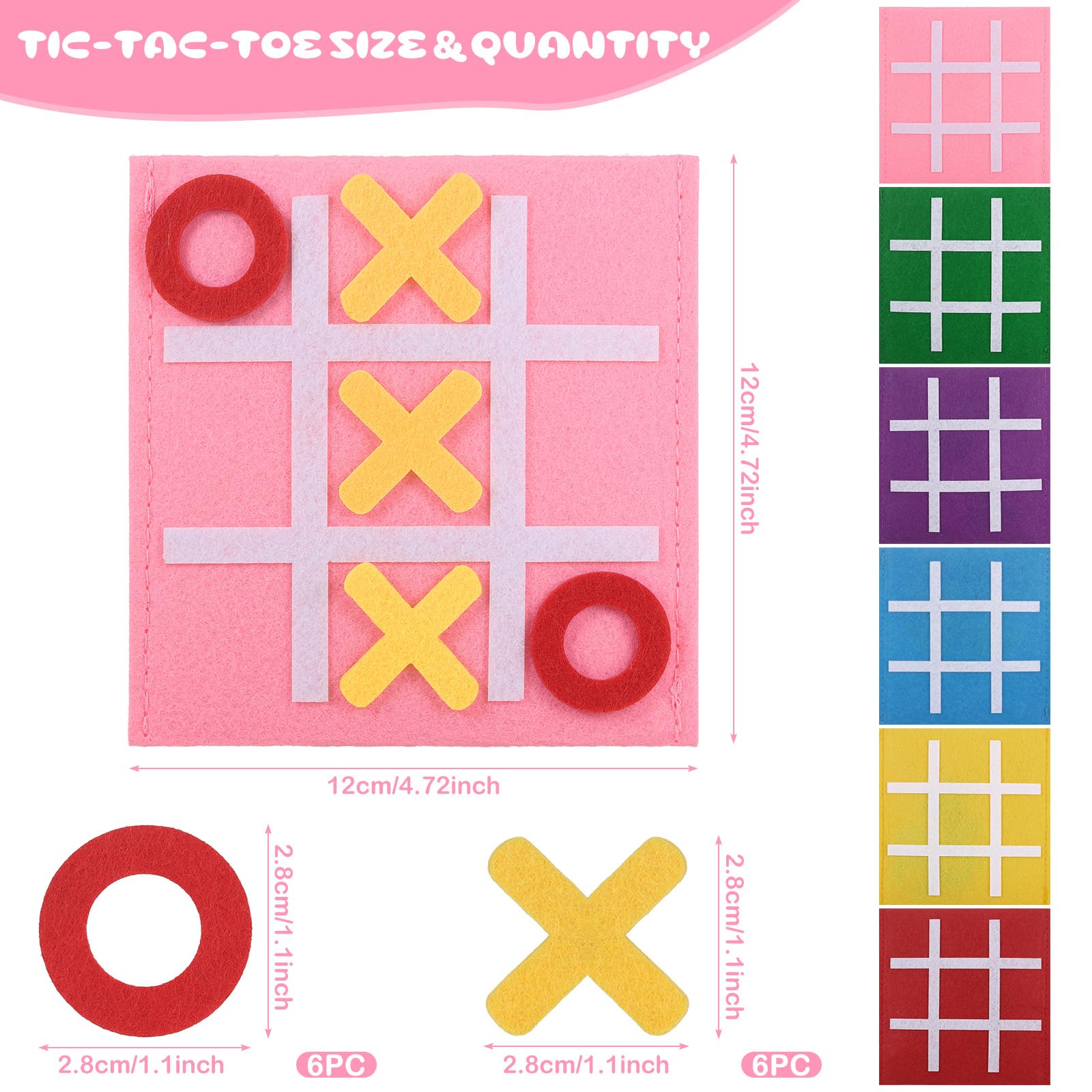 12 Stück Tic Tac Toe Filz-Spielsets – Je 12x12 Cm, Bunt, Inkl. X & O, Mitgebsel Für Kindergeburtstag