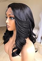 Vista 4 de BlackSwern - Peluca de encaje frontal de 14 pulgadas con cuerpo ondulado de encaje HD, pelucas sin pegamento de cabello humano preestilizadas