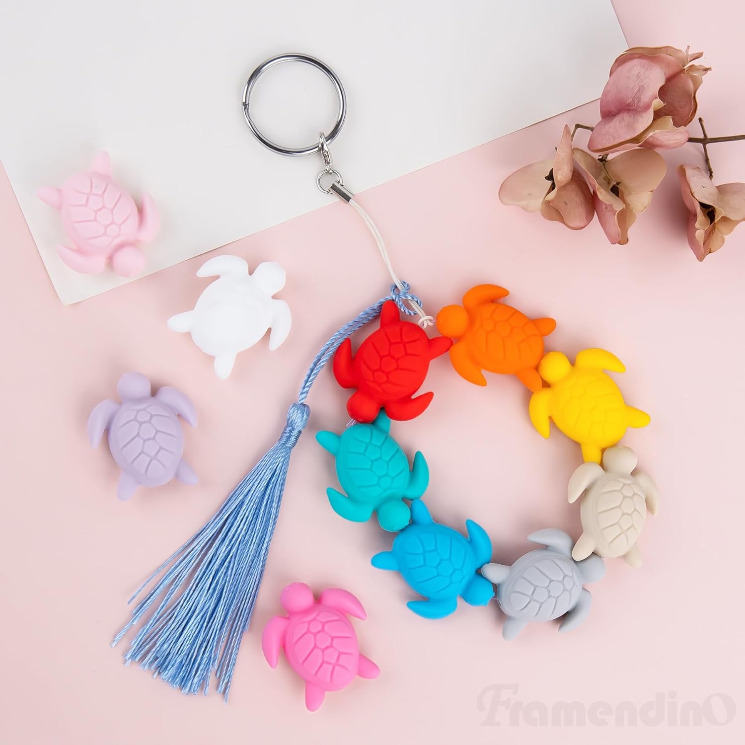 Framendino, 12 Pack Turtle Silicone Focal Beads Cute Sea Tortoise Loose Spacer Animal Bead for Pen Bracelet Keychain Jewelry Making - Image 4