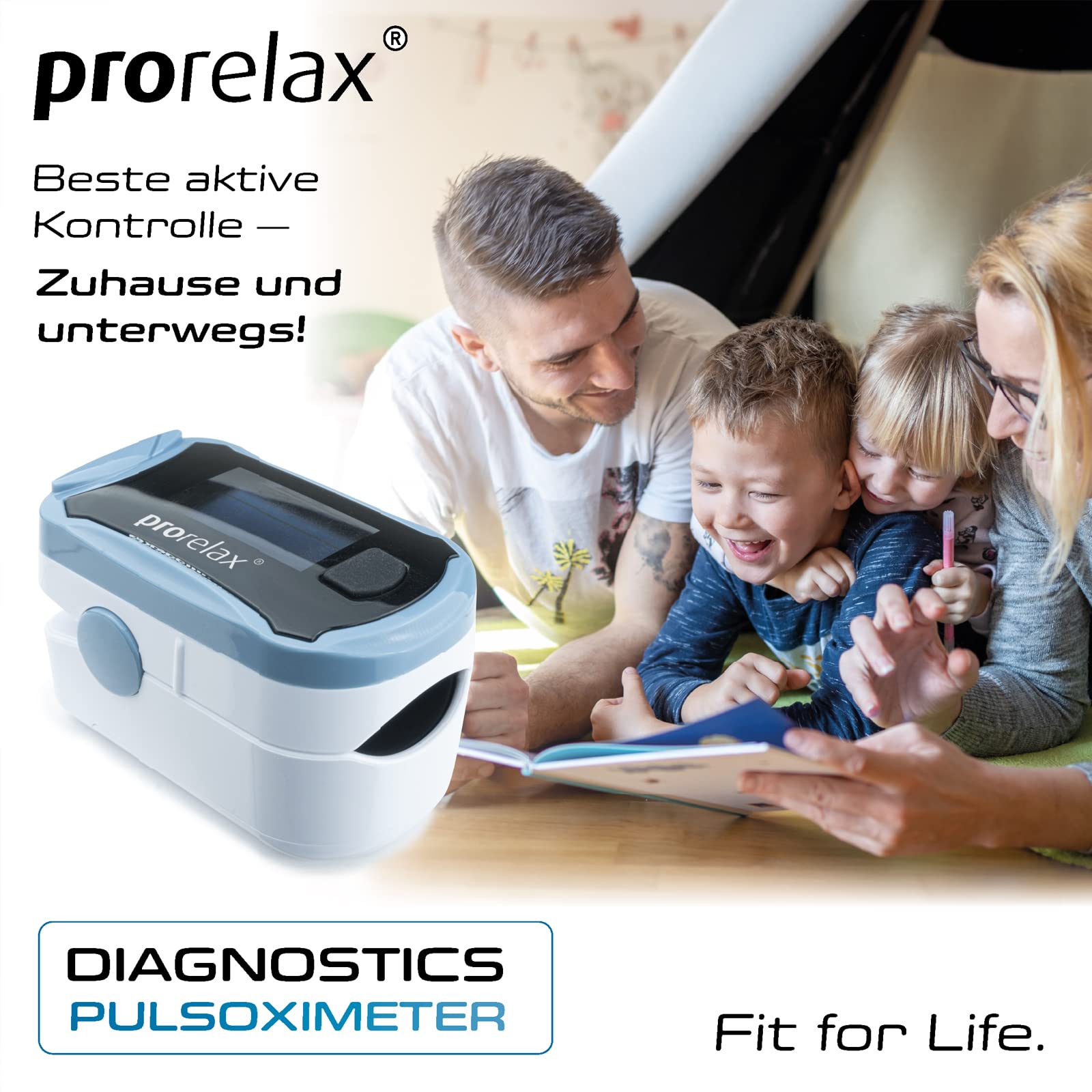 prorelax Pulsoximeter | Zur Selbstkontrolle von Herz-Frequenz, Puls-Frequenz und arterieller Sauerstoffsättigung | Einfache Messung am Finger | LED-Display mit großen Ziffern