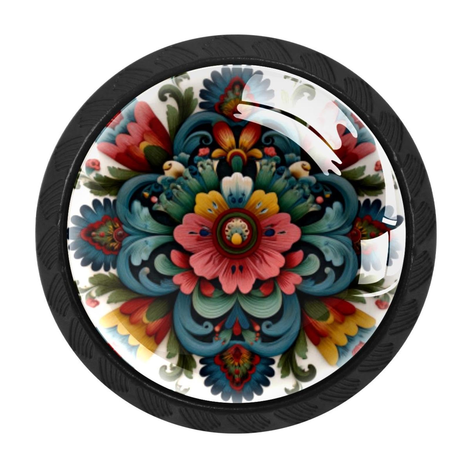 CHENZZZZ 4 Pack Cabinet Handles Black Norwegian Rosemaling Folk Style Flower (57) Cabinet Knobs Draw