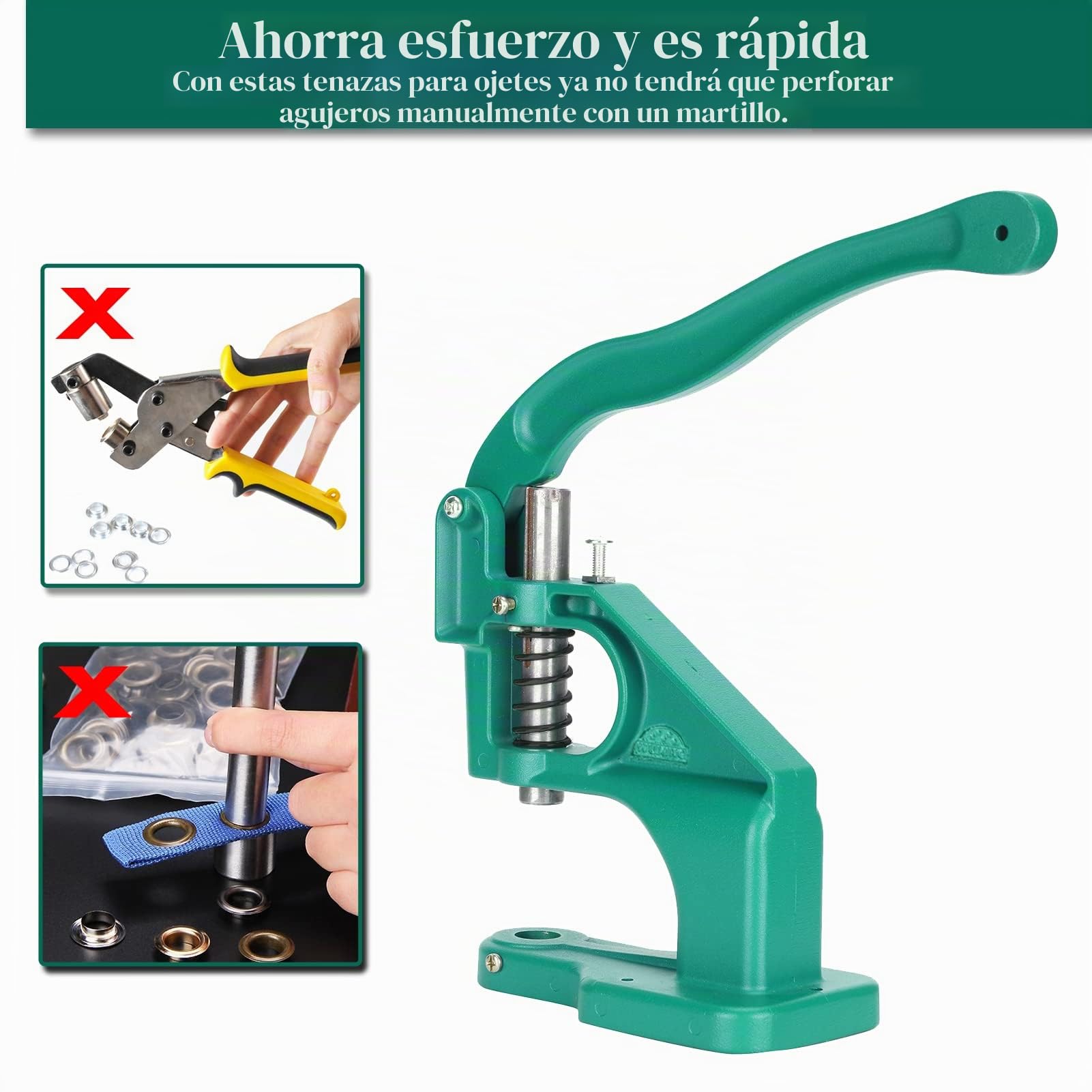 Máquina de ojales, 3 troqueles, 6 /10 /12mm, prensadora de ojales con 1500 ojales, para ojales, remaches, tejidos, cortinas de piel