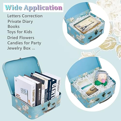 Miniatura 6 de Juego de 3 cajas decorativas de almacenamiento con tapas, maletas de cartón, caja de maleta de cartón, cajas de regalo para decoración del hogar,