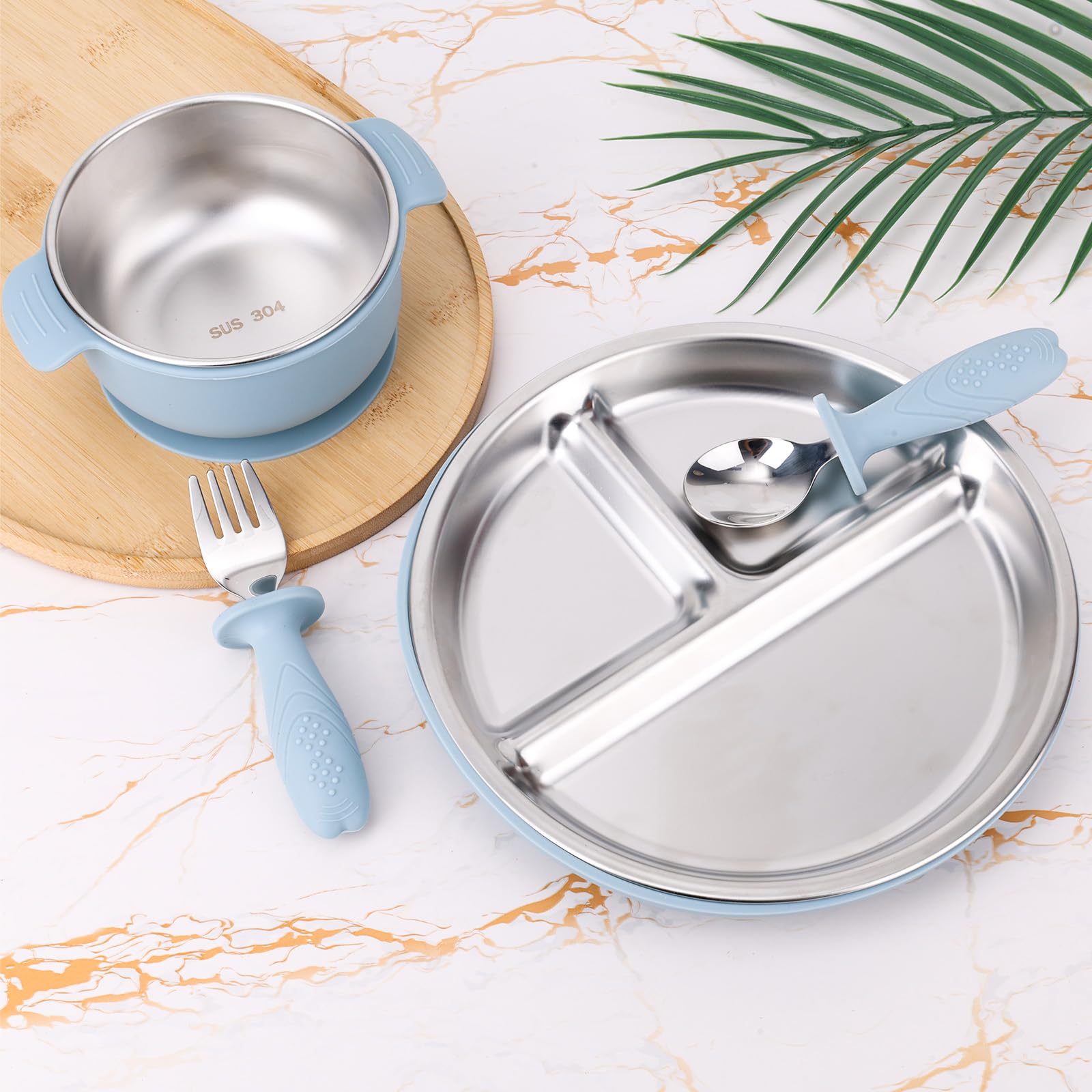 Piatti Bambini Acciaio Inox PandaEar: Set Pappa con Super Ventosa