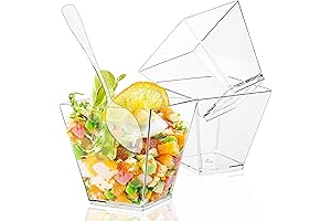 50 Count 3.5-Ounce Clear Plastic Mini Square Dessert Cups with Coordinating Disposable Tasting Spoons