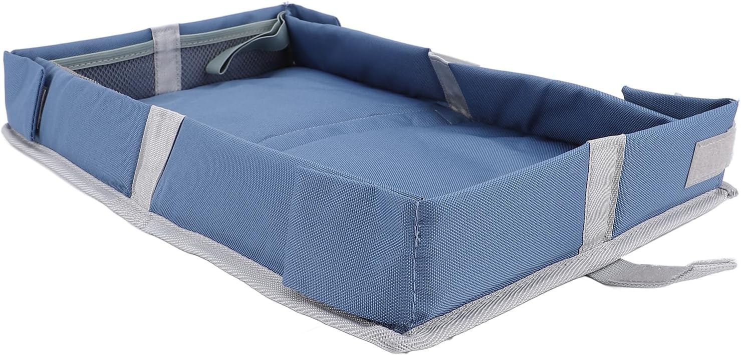 Travel Tray Cover Airplane Organizer, Foldable Reusable Table Protector with Storage Bag for Airplanes Trains Kids Adults Polyester Stone Blue 39 x 27 x 6 cm 1 Pack