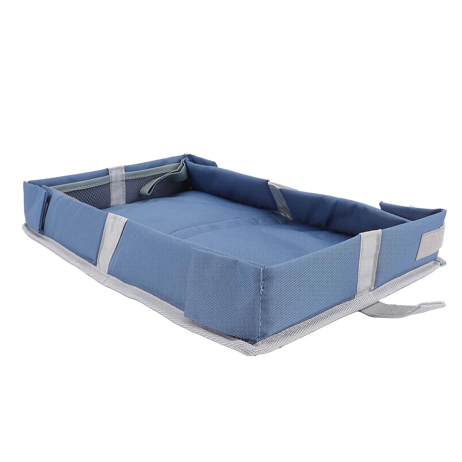 Multifunctional Foldable Travel Tray Cover, Kids and Adults Airplane Table Organizer with Entertainment Toy Bag for Planes, Trains, and Other Travels, Easy to Carry and Store (Stone Blue)