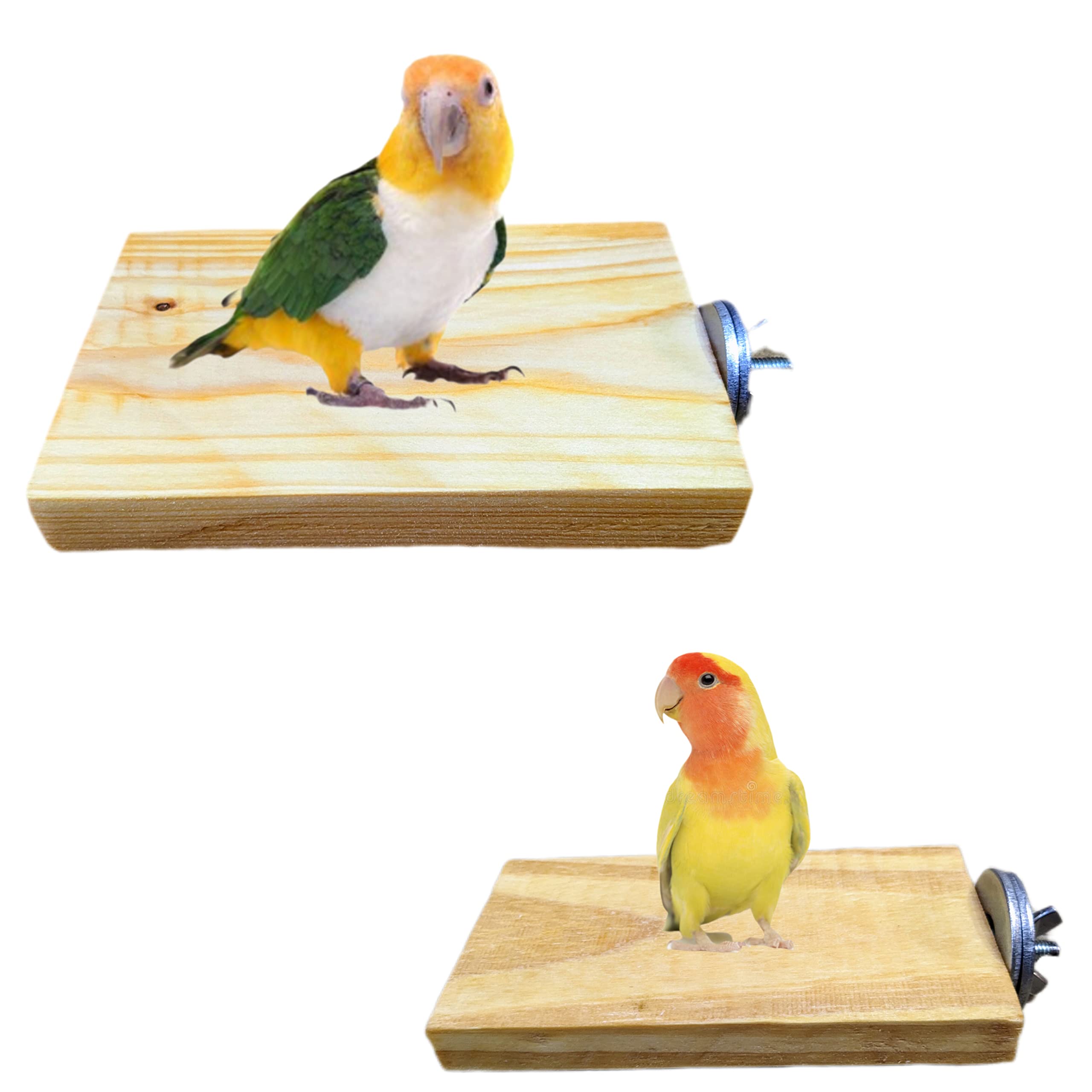 Percha de pino natural para jaulas de loros agaporni, ninfa, caique, cotorra, accesorio descanso de aves, plataforma zona comedero y juegos de pájaros, CALIDAD PREMIUM. (M, 1 und)