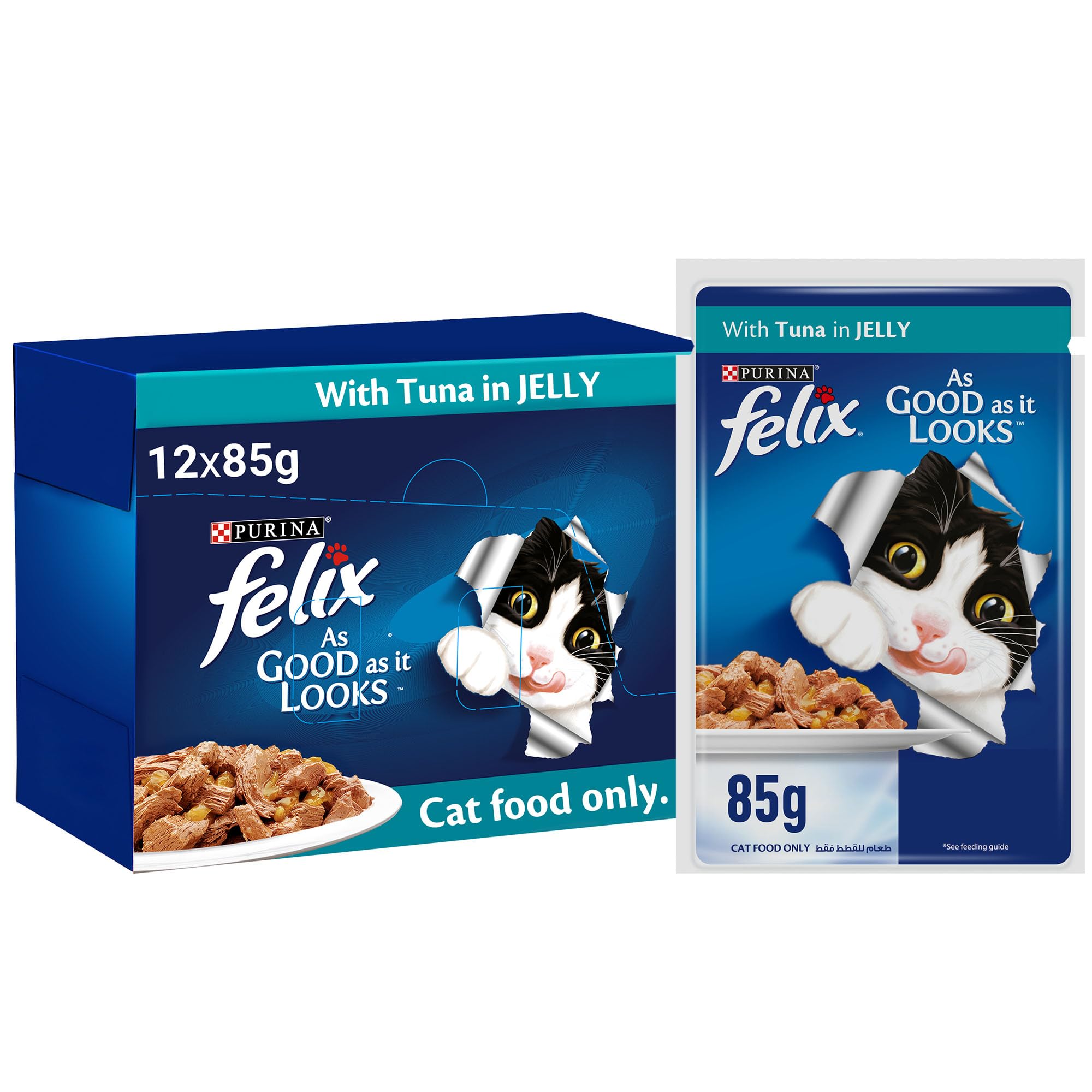 Felix As Good As it Looks Adult Cat With Tuna In Jelly 85g, Pack of 12