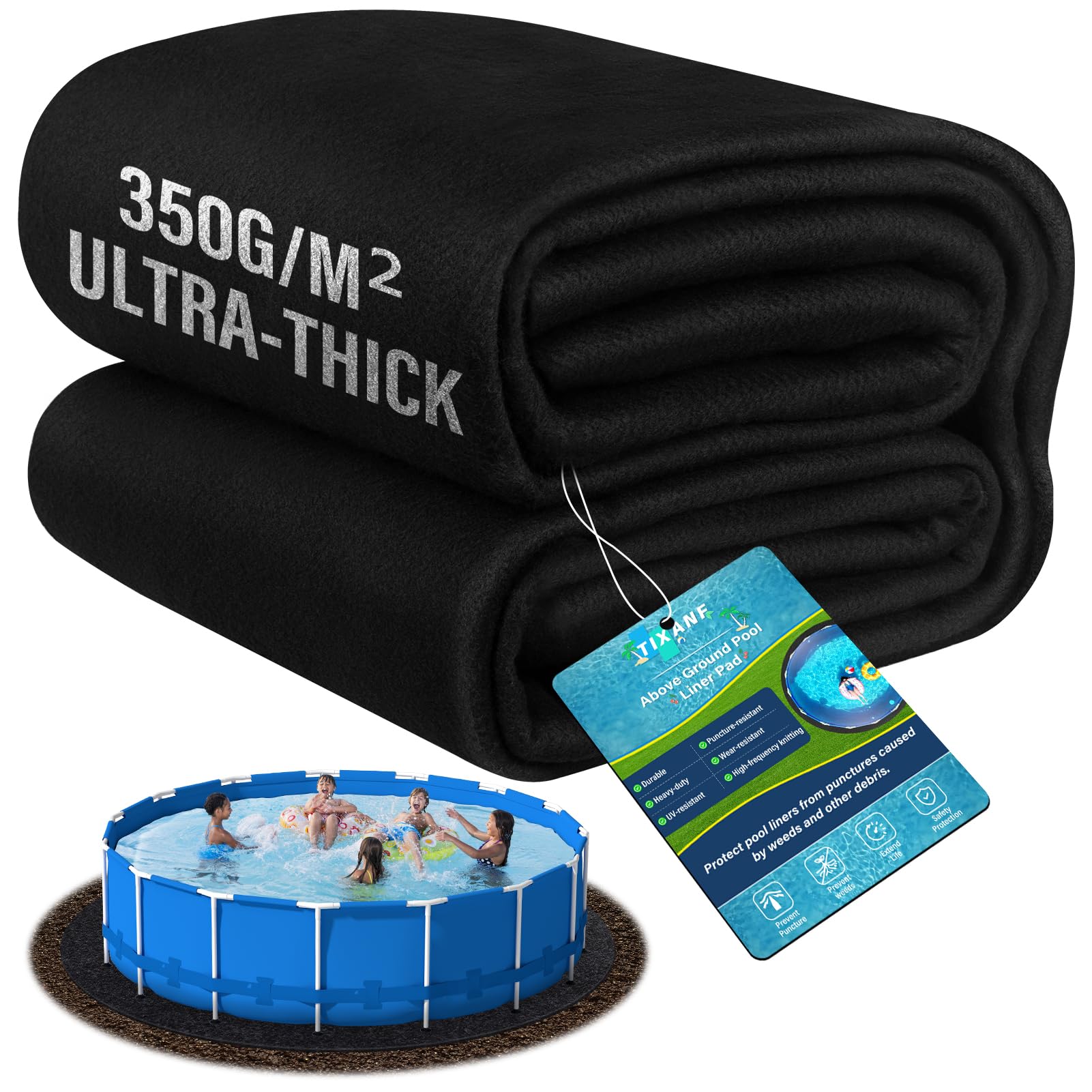 18FT Pool Liner Pad,Seamless Above Ground Pool Liner,Pre-Cut Heavy Duty Round Pool Liner Pad, 11oz/yd² Durable Geotextile Material,Puncture Protection,Extend Liner Life(Black)-picture-21
