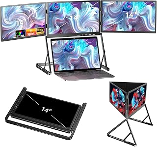 14" Laptop Screen Extender, Quad Monitor FHD 1080P HDR Portable Triple Monitor for 11-17.3" Laptops, Full Aluminum IPS Foldable Display with 360° Rotation, USB-C & HDMI for Windows and Mac(Drive Need)