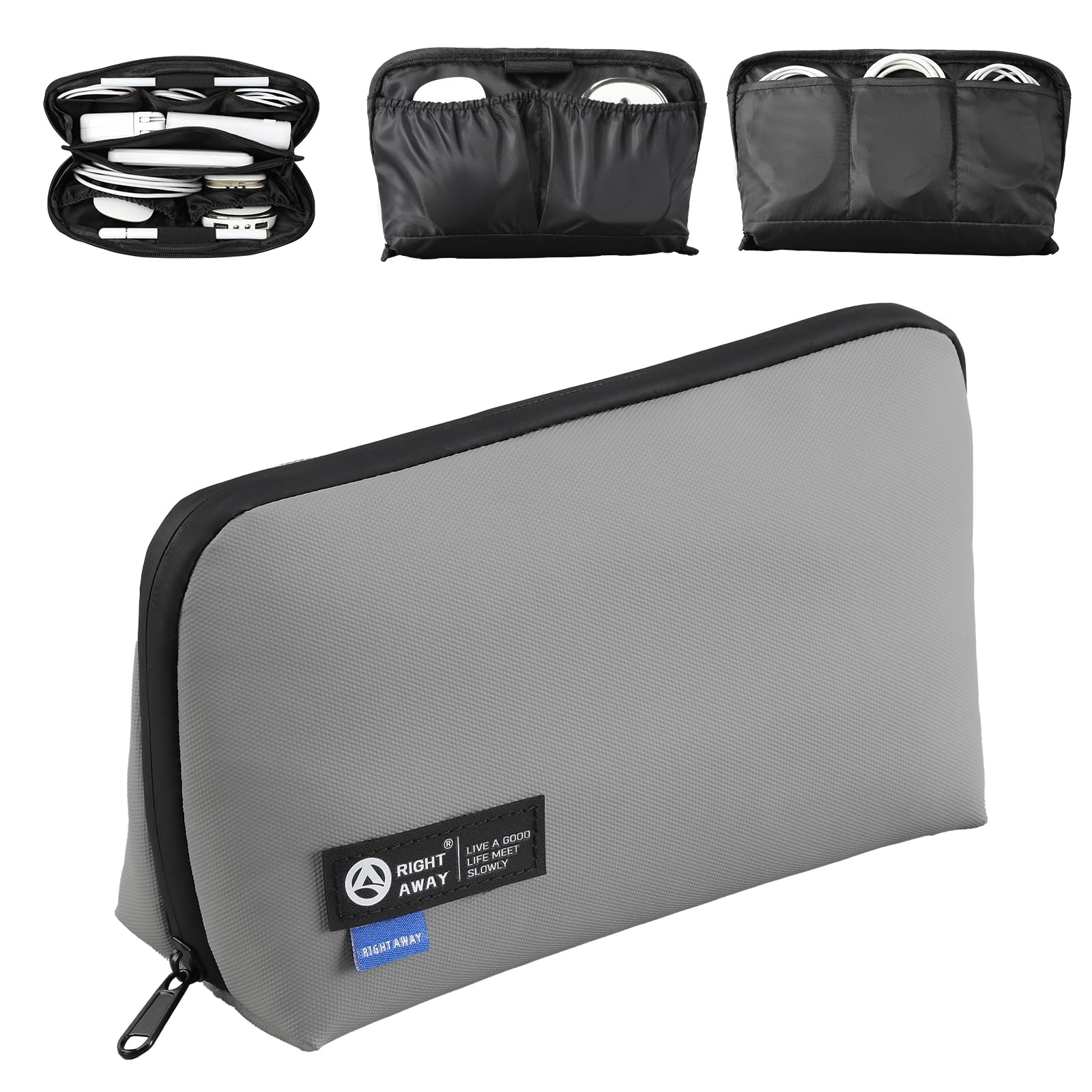 RIGHT AWAY Travel Tech Pouch，Waterproof Cord Case，Electronics Organizer Travel Case，Cable Organizer Storage Bag For Phone, Charger, Accessories(GRAY)