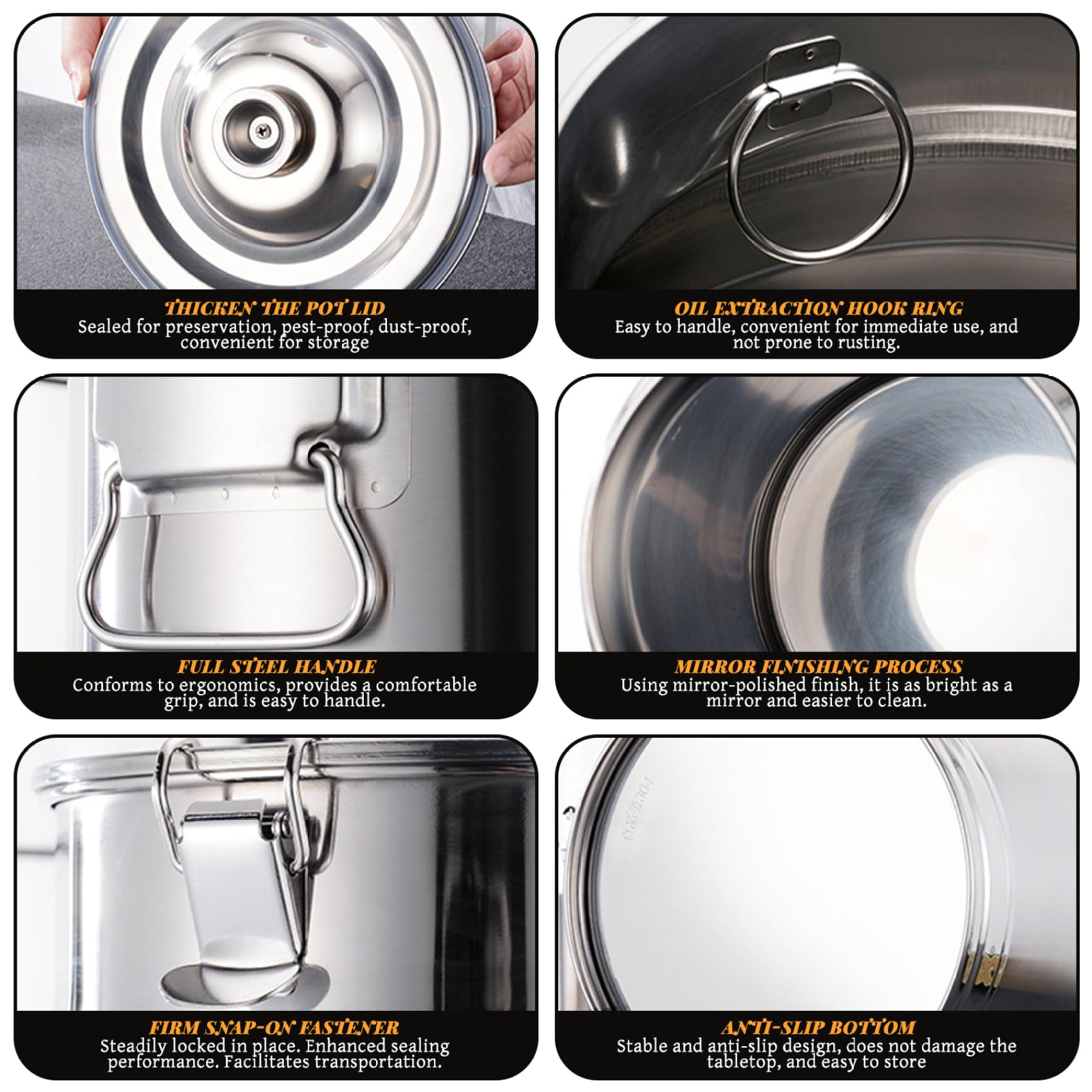 Bidon à lait en acier inoxydable Pot à lait robuste de 6 L avec couvercle scellé, anneau de levage et poignée transport Seau en acier inoxydable pour boîte stockage liquides