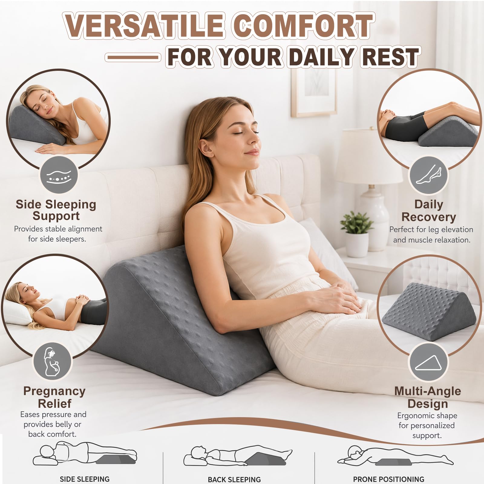 Almohada venosa de espuma viscoelástica, almohada para piernas y rodillas para elevar las piernas, almohada para rodillas para dormir de espalda, alivia las piernas y promueve el bienestar