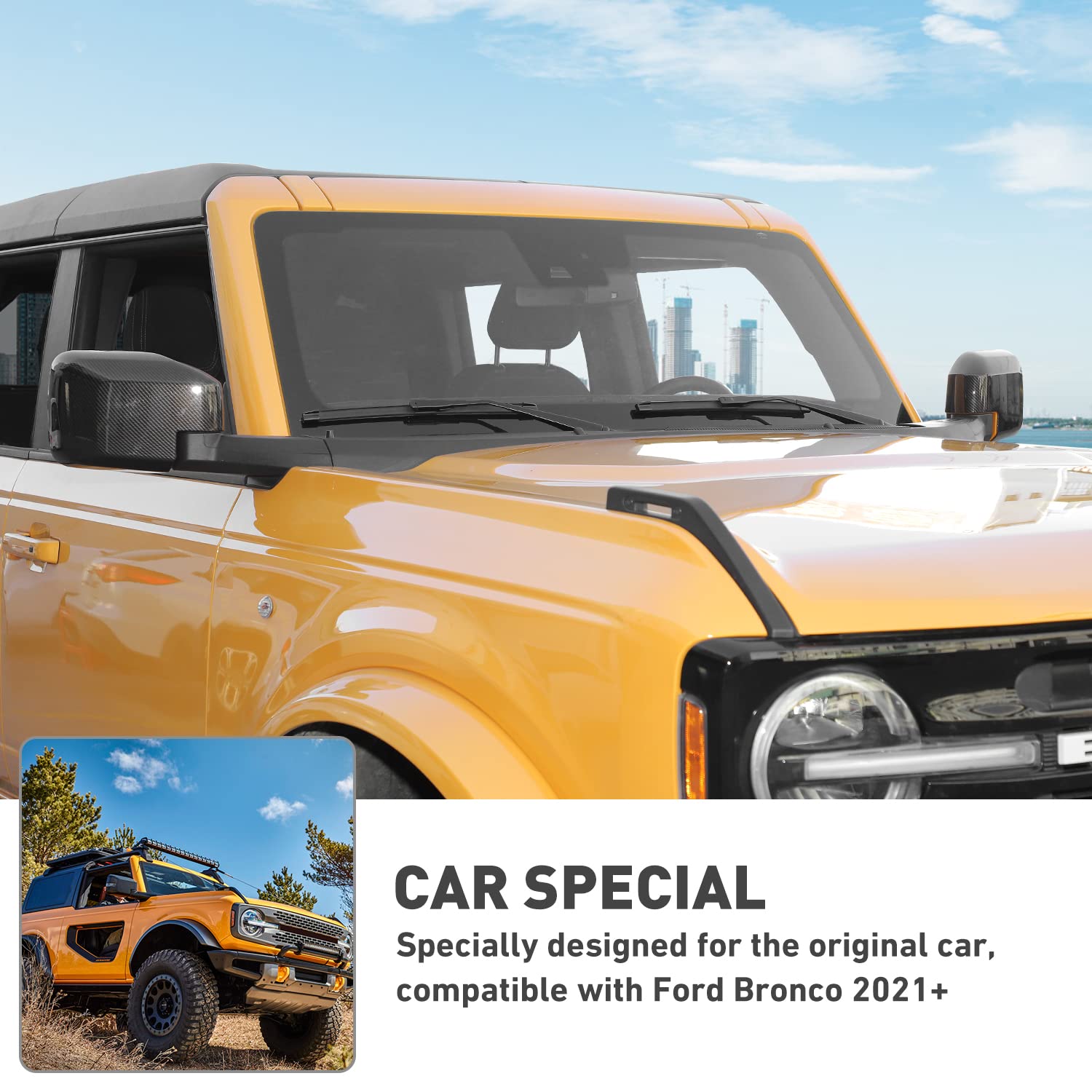 HTHE Carbon Fiber Rearview Mirror Cover Trim Side Rear View Mirror Cover Trim Decoration Compatible with Ford Bronco 2021 2022 + 2/4 Doors Exterior Accessories (ABS,2Pcs/Set)