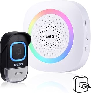 Wireless Doorbell "EURA" WDP-46A3vWB - White, Expandable, 230 V AC, 60 Melodies, Range up to 200 m, Volume Control, Name Holder
