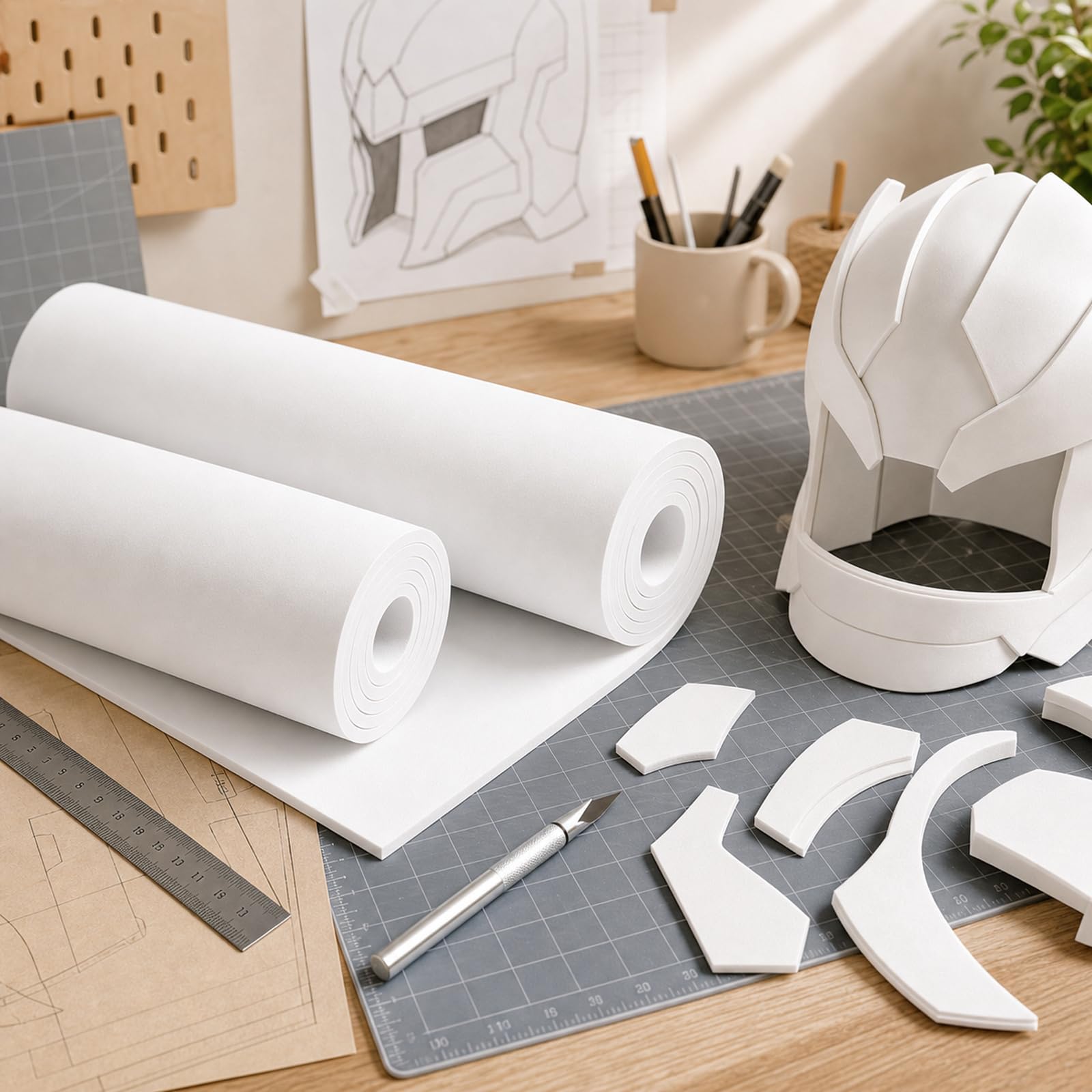 STARVAST Lot de 2 rouleaux de 3 m en mousse EVA - Plaque en mousse EVA de 2 mm - Planche de bricolage blanche pour art et artisanat, costumes de cosplay et protection murale - Mousse malléable pour le
