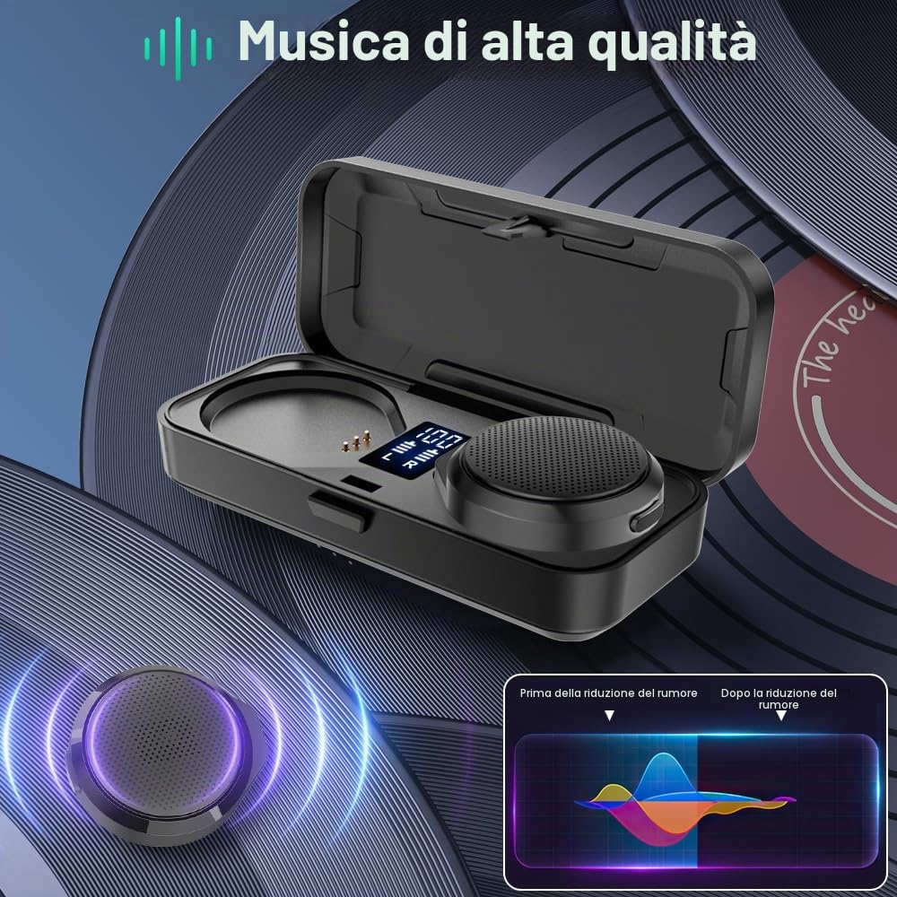 OBEST Cuffie Bluetooth moto con custodia di ricarica, altoparlante Bluetooth casco, con microfoni, batteria 1900 mAh con 50 ore di funzionamento, cuffie wireless per sci e motociclismo