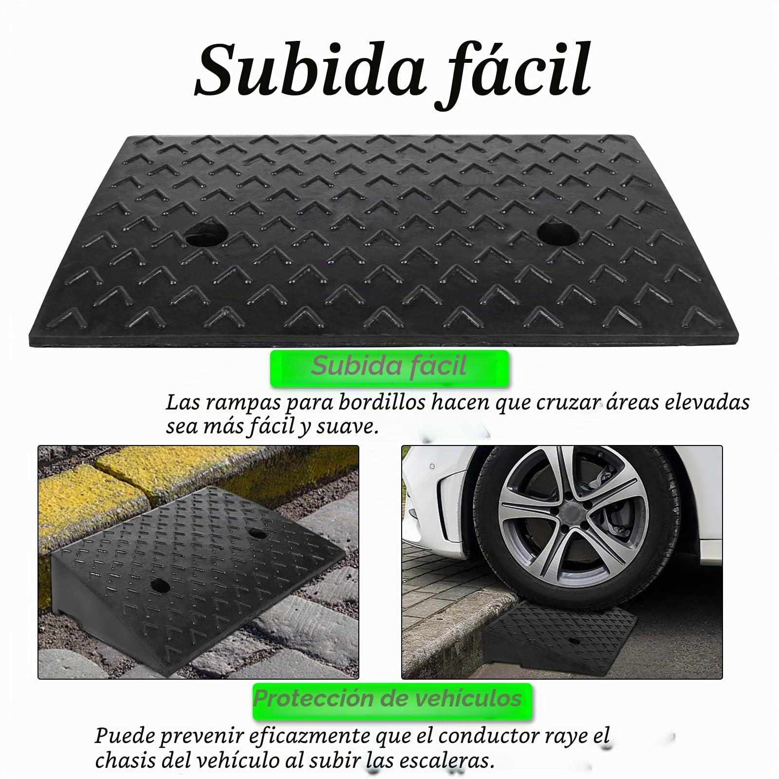 Froadp 2 piezas de rampas de bordillo, goma, rampa para umbrales de puerta, rampa portátil para subir a vehículos, rampa de bordillo ascendente, alfombrilla de umbral de puerta para silla de ruedas