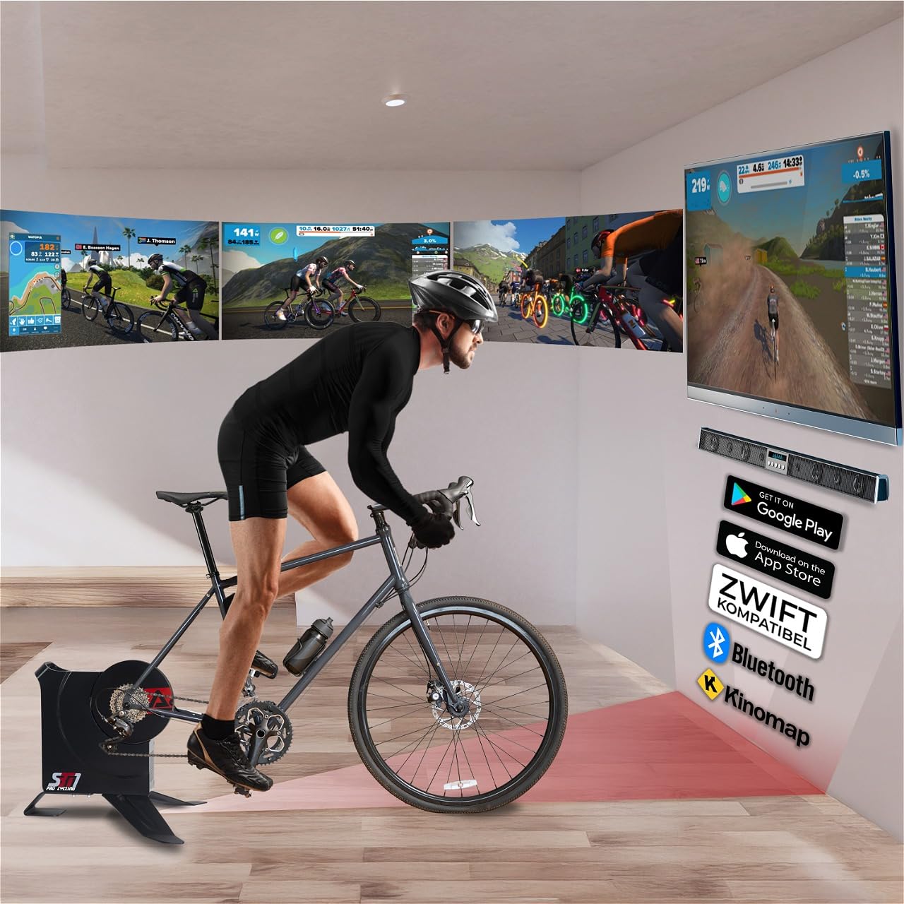 AsVIVA SBT1 Rollentrainer Smart Trainer, Fahrrad Rollentrainer, 2000 W Leistung, 20% Steigungssimulation, App kompatibel