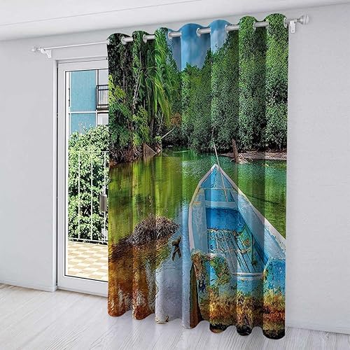 Miniatura 2 de Cortinas de paisaje para Habitacion Green Brown y Aqua Boho Cortinas de bloqueo de luz, 1 panel, 40 pulgadas de ancho x 47 pulgadas de alto