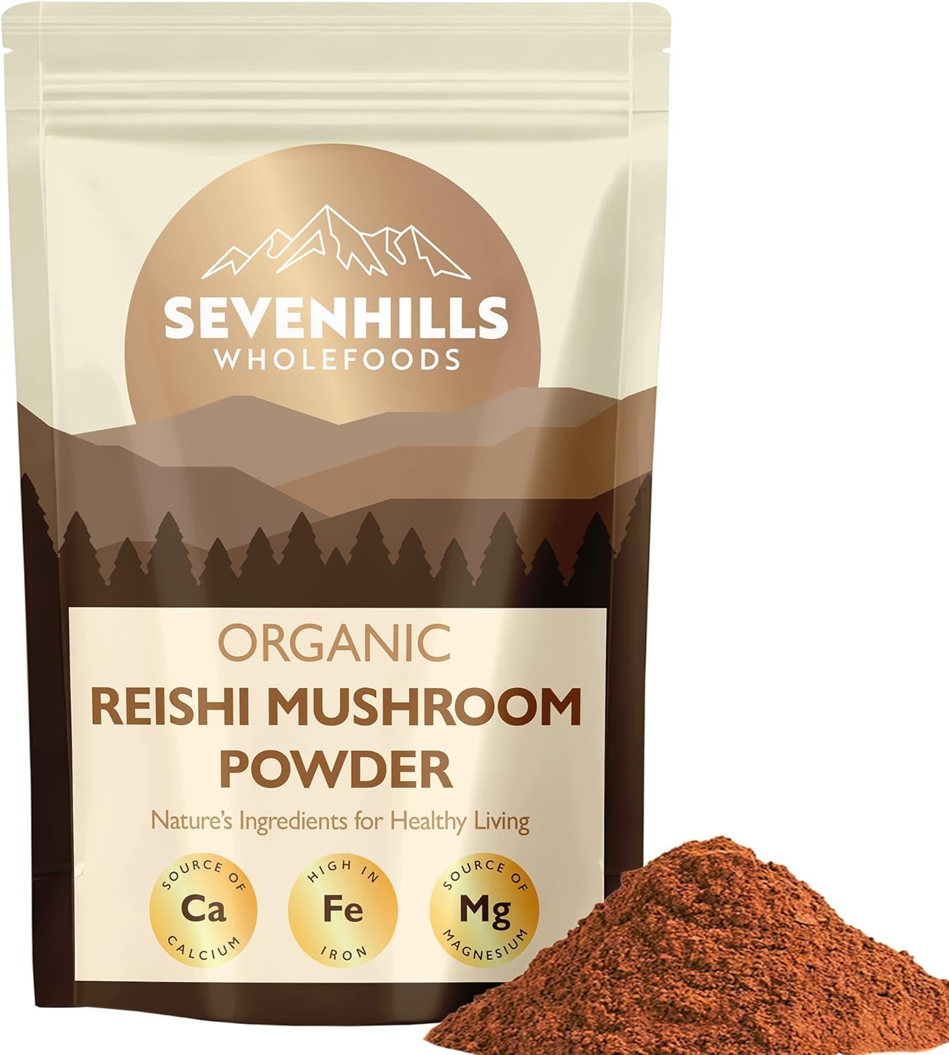 Organic Reishi Mushroom Powder 200g | 100% Fruiting Body | Ganoderma Lucidum | triterpenoids, polysaccharides and peptidoglycans | by Sevenhills Wholefoods | Vegan, Kosher