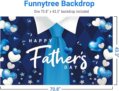 Miniatura 2 de Funnytree Telón de fondo de fiesta del día del padre feliz con texto en inglés "I Love Dad", fondo de corazón azul y blanco, decoración de festival