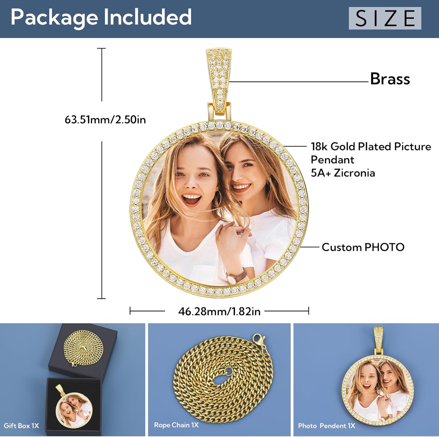 YIMERAIRE Custom Necklace Picture Medium Pendant Necklace Iced Out Picture Chain for Men Personalized Photo Necklaces for Women - Image 2