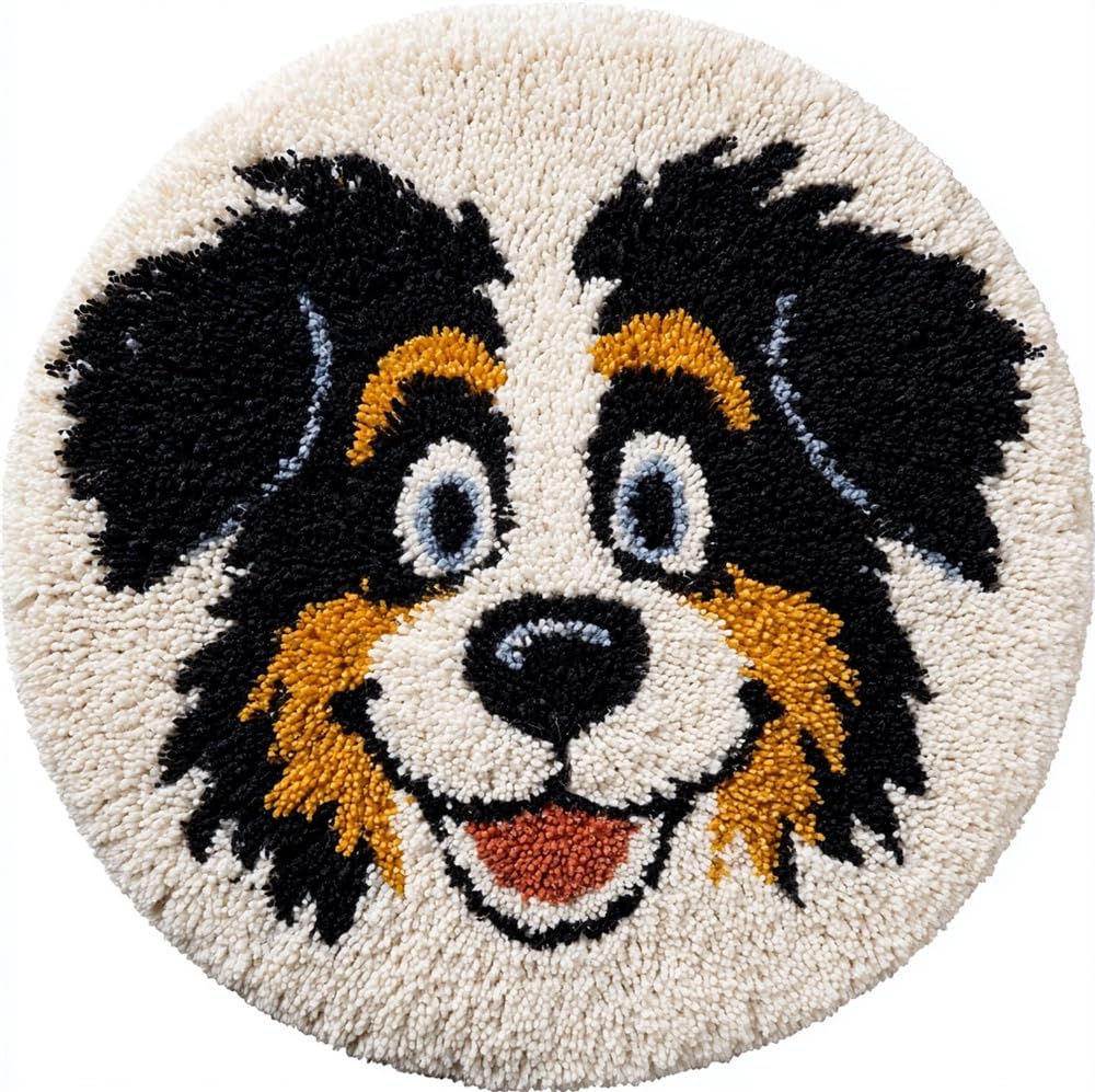 kitphoenix Latch Hook Kits for Adults Smiling Dog 20X20Inch (50X50Cm) DIY Latch Hook Rug Kit, Home Carpet Rug Making Kit, Cross Stitch Embroidery Kits Needlework Crafts Rug for Home Decor