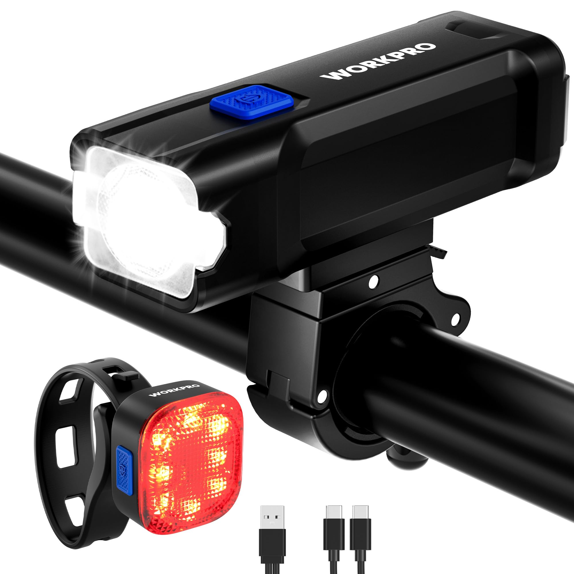 WORKPRO 自転車ライトセット 自転車ライト 自転車ヘッドライト テールライ…