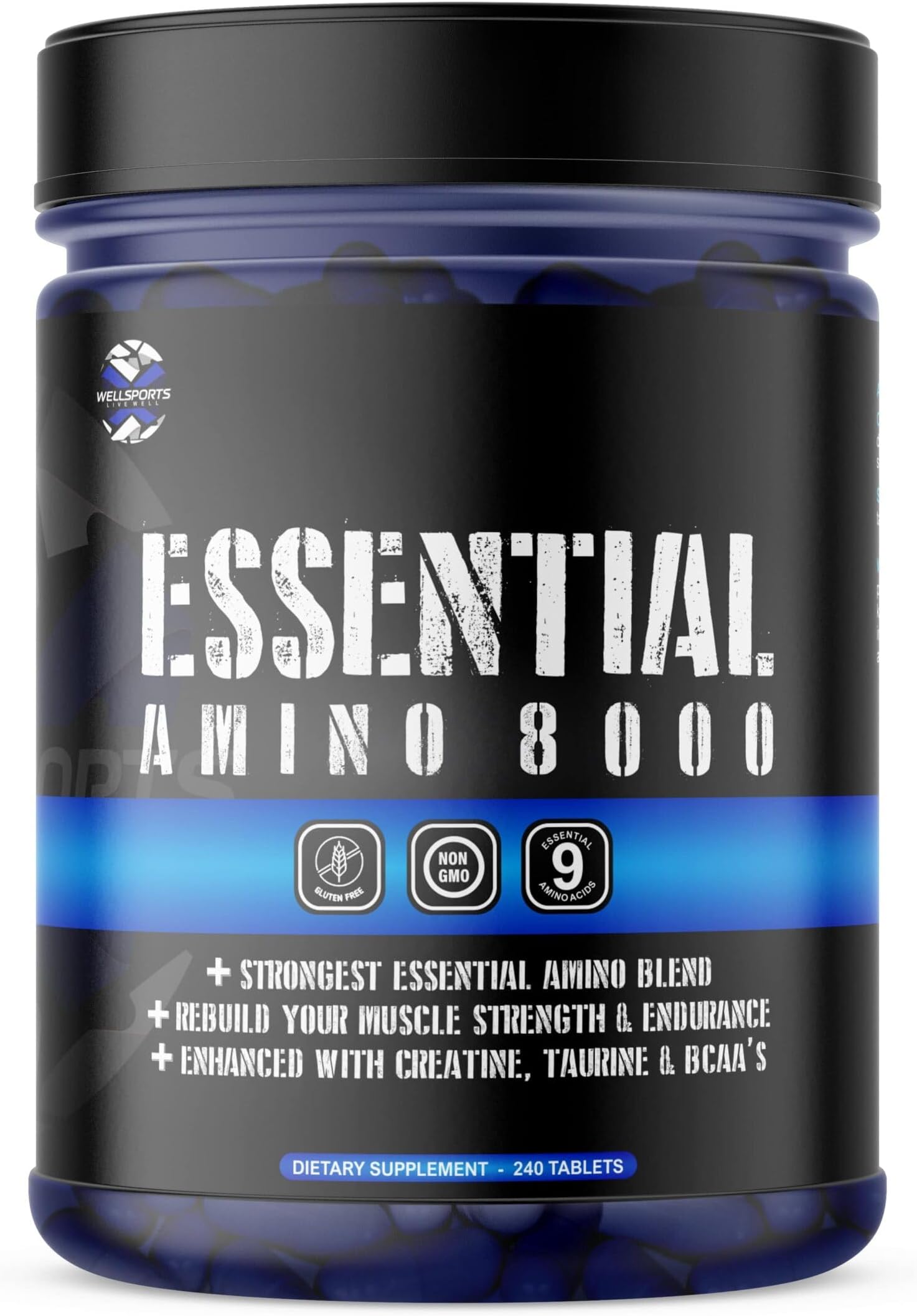 Essential Amino 8000 | Rebuild Muscle Strength & Endurance | 240 Tablets.(Pack of 1)