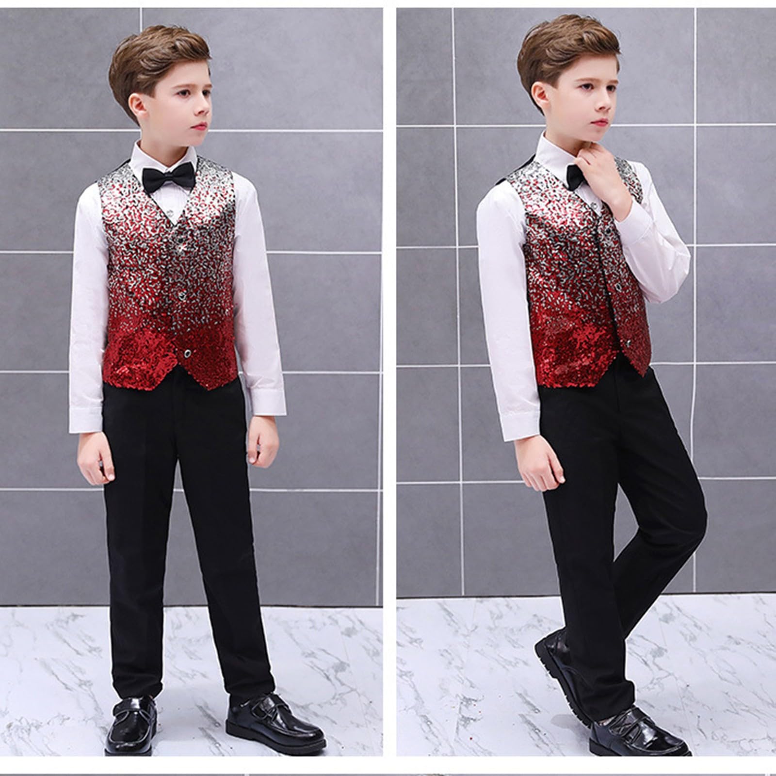 Generisch Jungen Performance-Weste mit glitzerndem Paillettenmuster für Bühnenauftritte Partys Shows vielseitig tragbar als modisches Outfit-Set