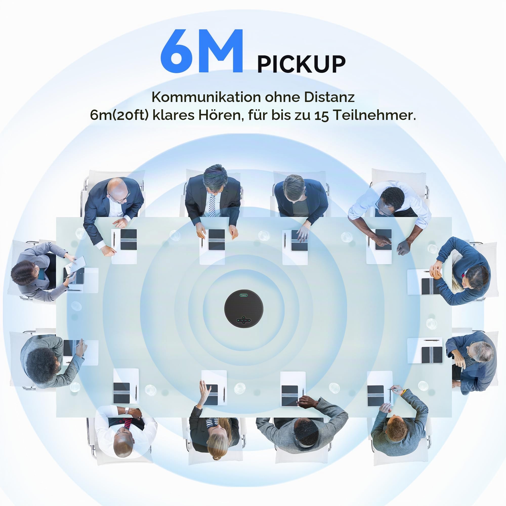 Tenveo M5B-W MagiCallpro Konferenzlautsprecher mit 8 AI-Mikrofonen, 360°-Raumerfassung, 18h Akku. Kompatibel mit Zoom, Teams UVM. Ideal für 12-15 Personen.