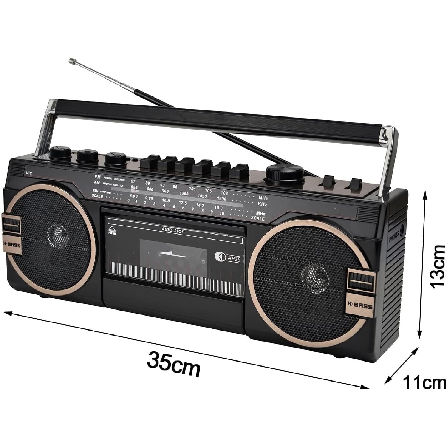 Supporto USB/TF MP3 Player/Bluetooth portatile cassette radio per riunioni di famiglia viaggio - Classico stile anni '80 retrò Boombox Tape Player