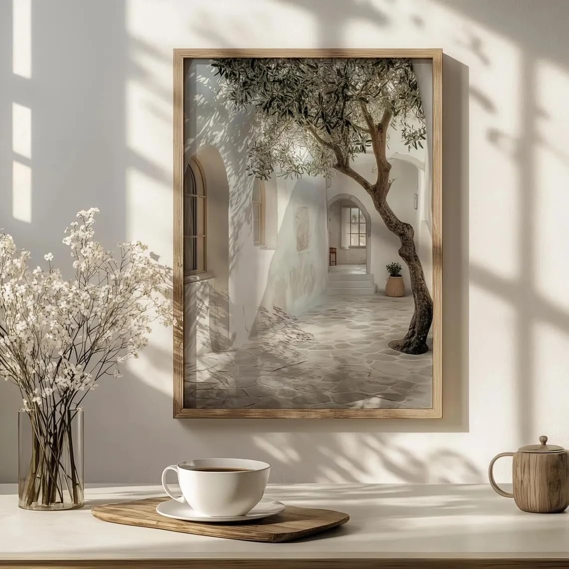 Dittelle Olive Tree Canvas Prints and Posters Mediterranean Courtyard Greek Island Wall Art Picture for Home Decor Artwork(60x80cm/Frameless)