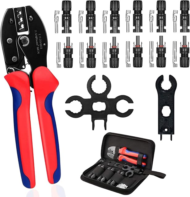 TRAMILY Solar Crimping Tool Kit for Cable Connector for 2.5/4.0/6.0mm² Solar Panel PV Cable,6pcs Male Female Connector,1 Pair Solar Connector Assembly Tool Spanner Tool Kit