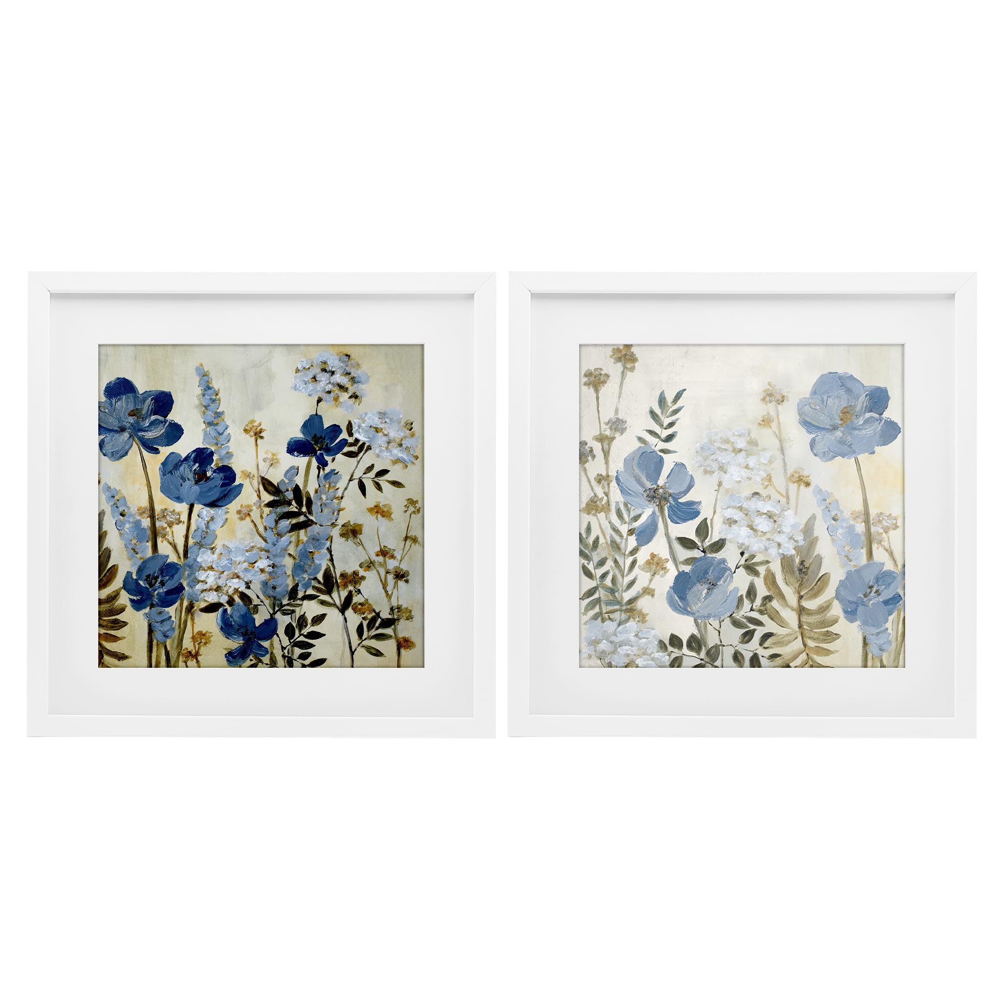 'Blue Peaceful Garden'| 2pc Framed Print Under Glass Set