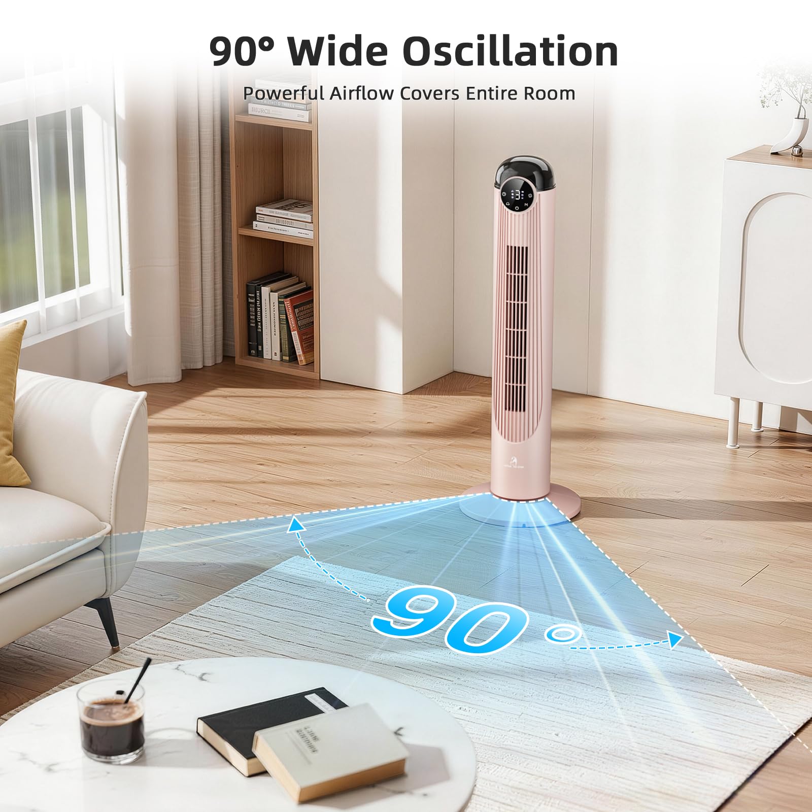 Antarctic Star T36 - Ventilador de torre de 36 pulgadas, ventilador oscilante sin aspas con control remoto, 6 velocidades y 4 modos, visualización LED, temporizador de 9H, ventilador silencioso de pie