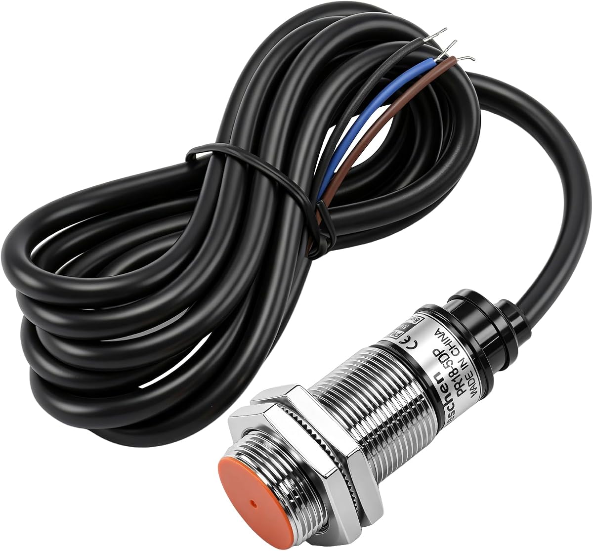Heschen M18 Inductive Proximity Sensor Switch PR18-5DP Cylindrical Type Detector 5mm DC12-24V 3-Wire PNP NO(Normally Open) CE