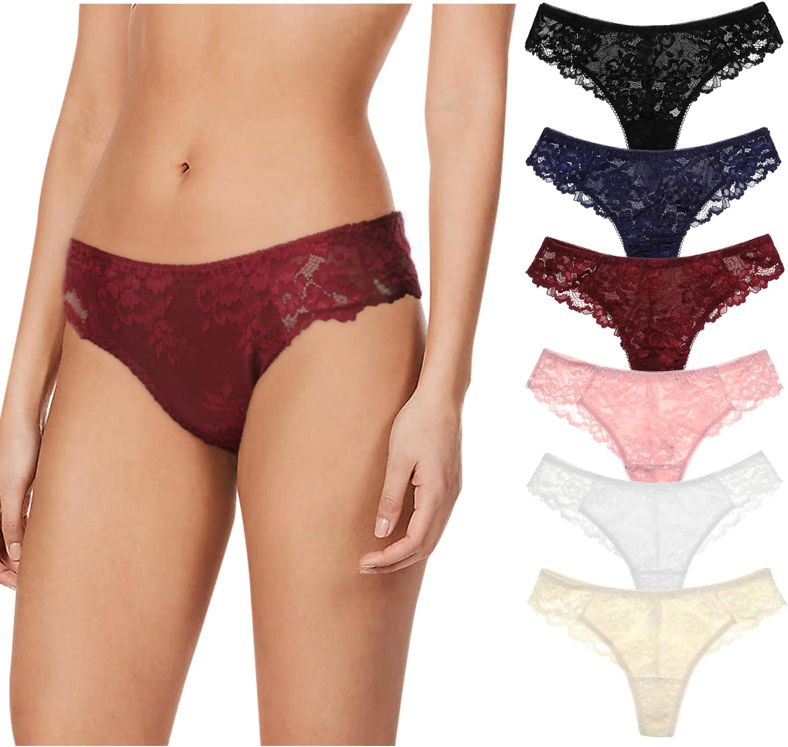 LEVAO Thongs for Women Lace Underwear Tangas Sexy Low Waist Panties Pack of 6
