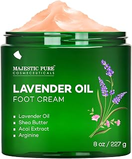 Majestic Pure Lavender Warming Foot Cream for Dry Cracked Heels, Calluses, Rough Skin - 8oz Moisturizer